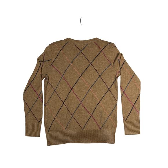 Tommy Hilfiger Mens Sweater Argyle Crewneck Brown Wool/Cotton Blend Distressed - Picture 6 of 8